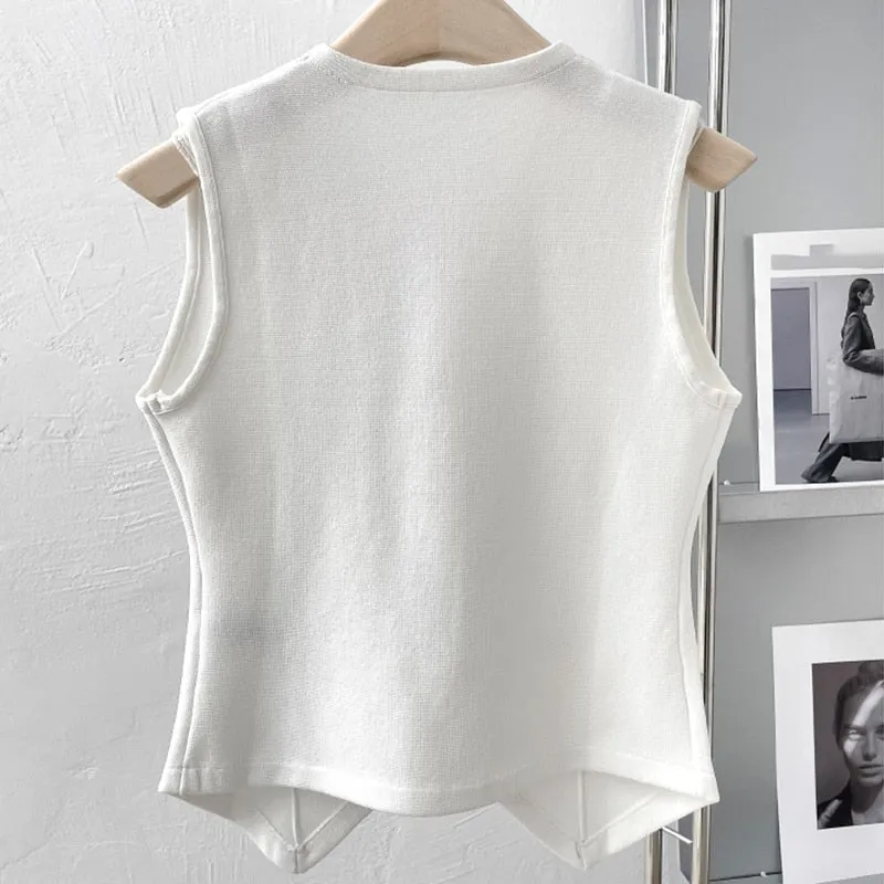 Casual Knitted Women's Vest V Neck Sleeveless Korean Minimalist Straight Plain Vests For Women Spring Clothing