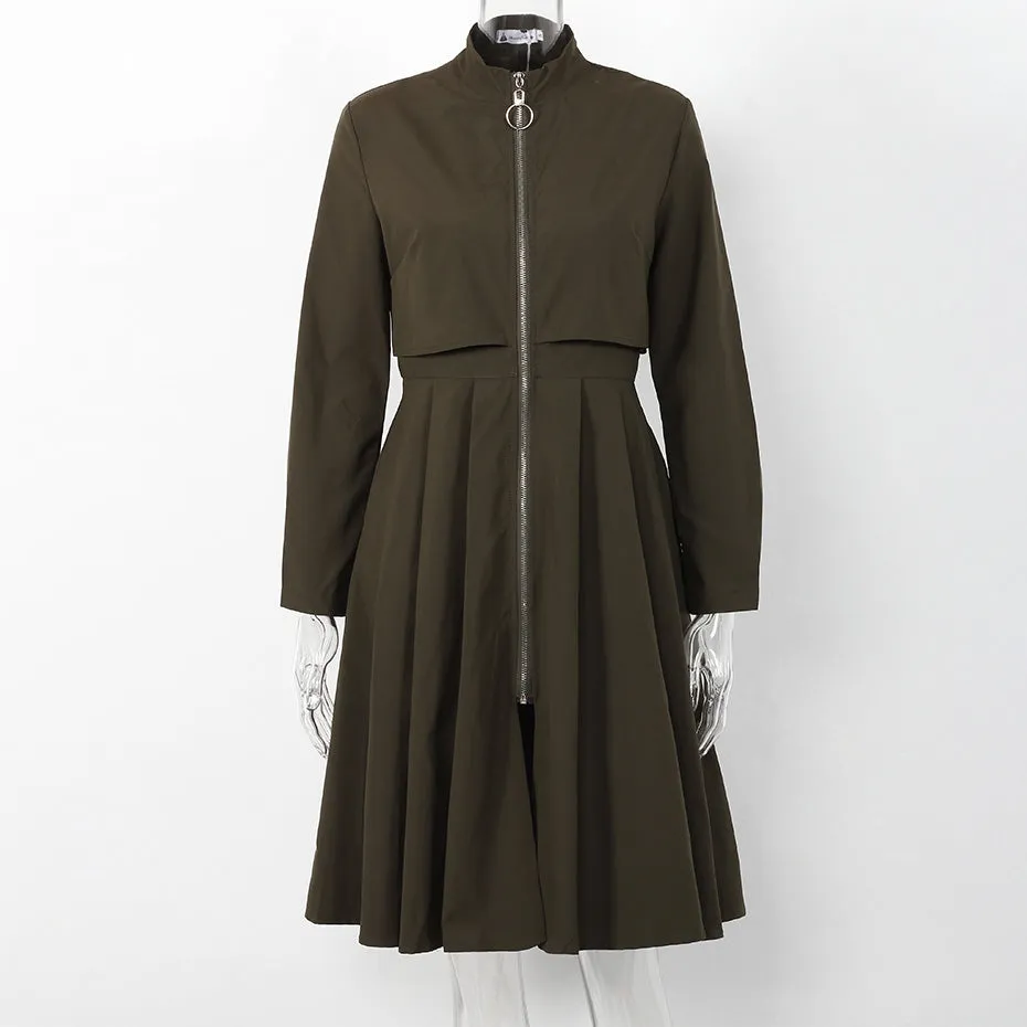 Casual Long Zippered Trench Coat