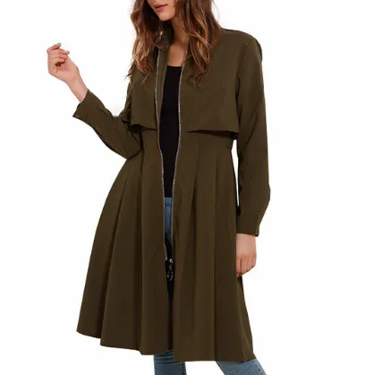 Casual Long Zippered Trench Coat