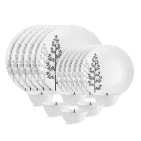 Cello Opalware Dazzle Series Winter Pine Dinner Set, 18 Units | Opal Glass Dinner Set for 6 | Light-Weight, Daily Use Crockery Set for Dining | White Plate and Bowl Set