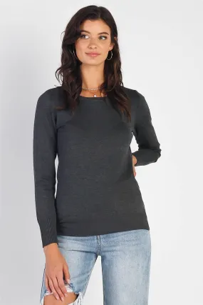 Charcoal Grey Knit Round Neck Sweater /1-2-2-1