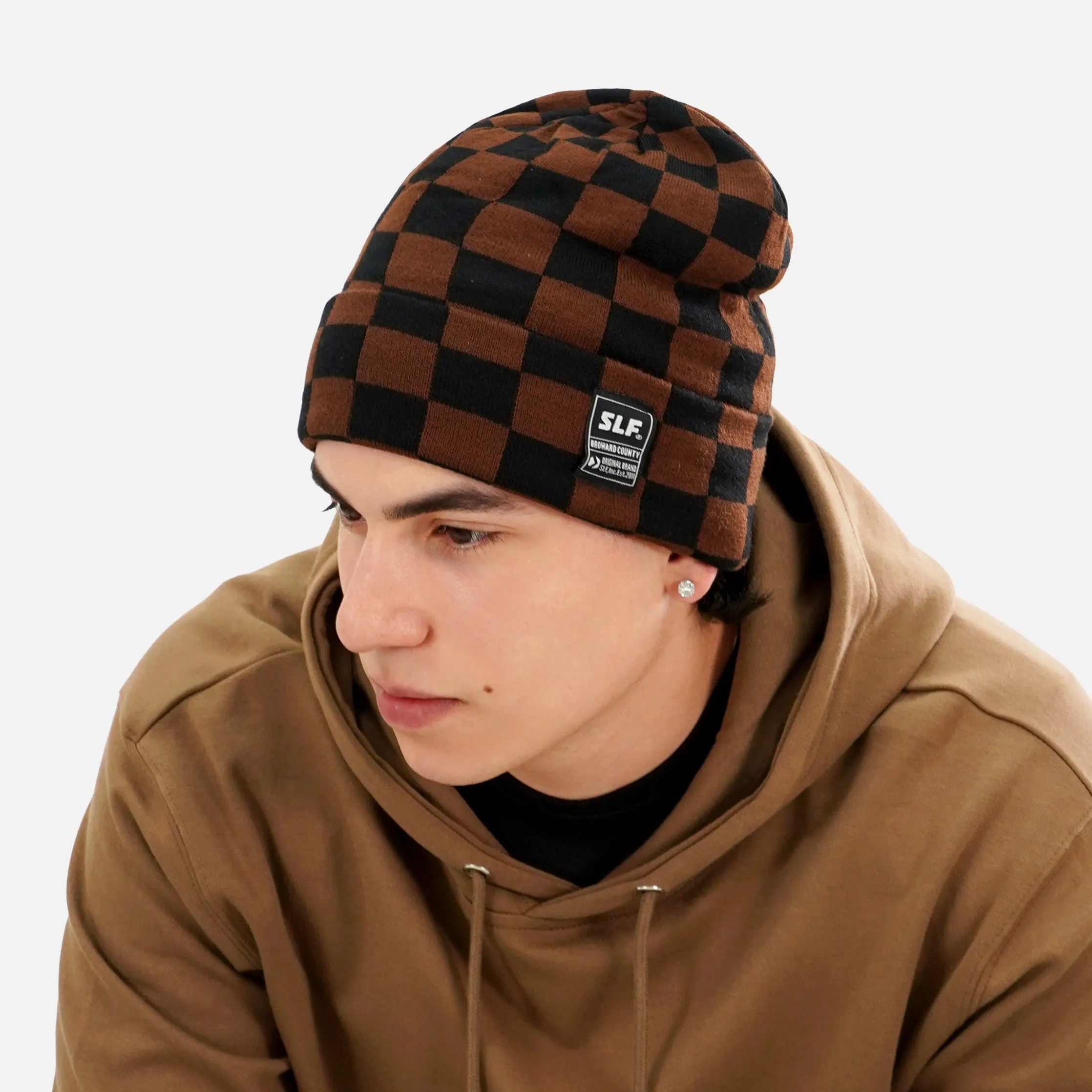 Checkered Brown Beanie