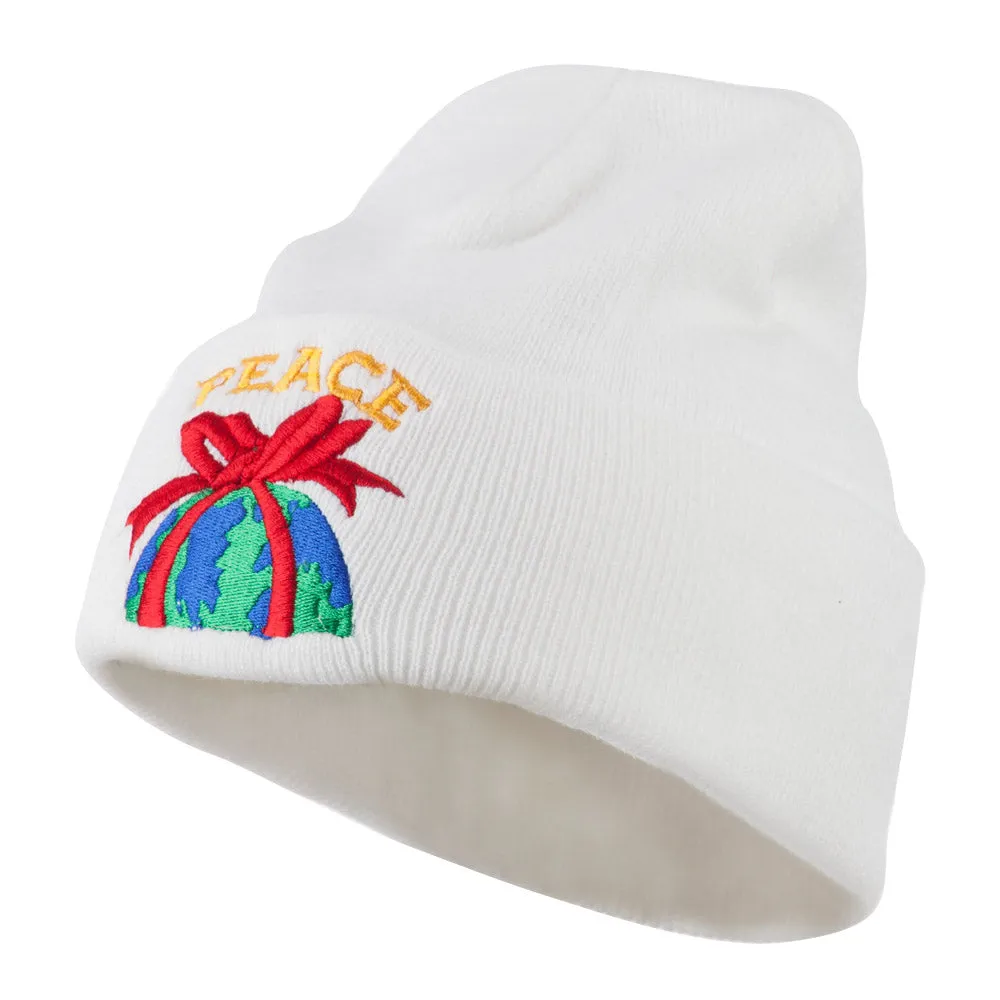 Christmas World Peace Embroidered Beanie