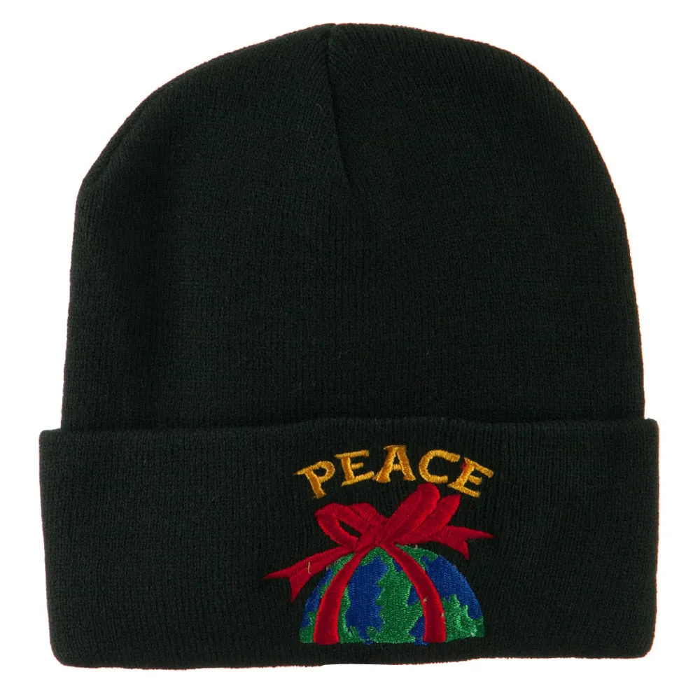 Christmas World Peace Embroidered Beanie