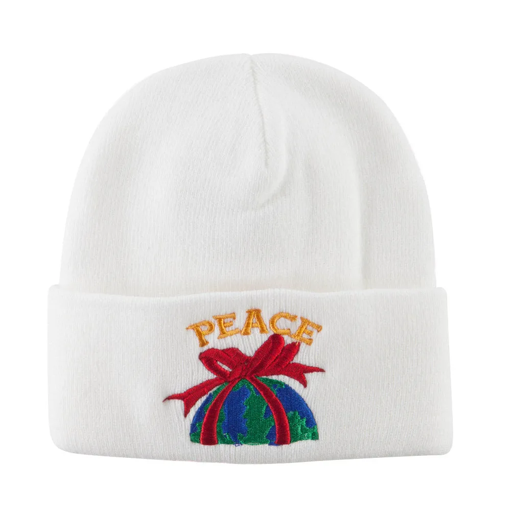 Christmas World Peace Embroidered Beanie