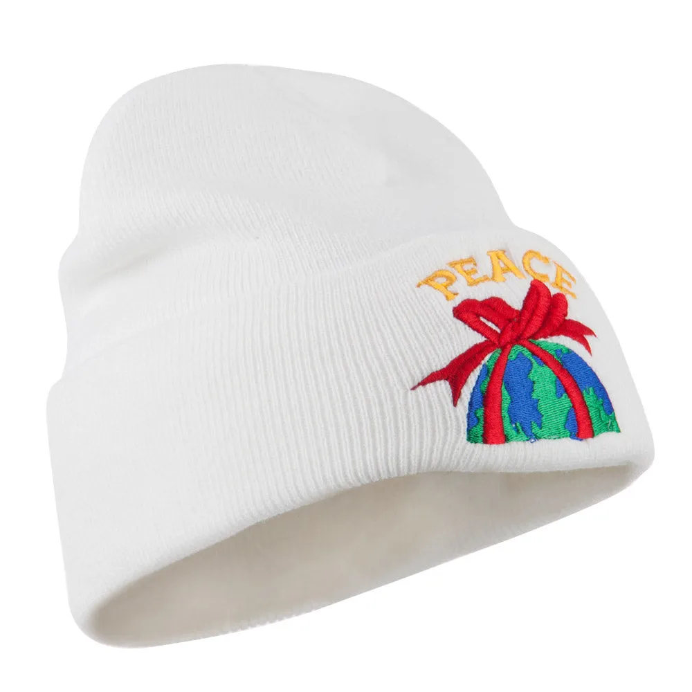 Christmas World Peace Embroidered Beanie