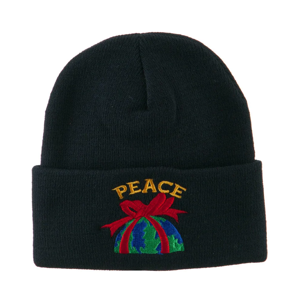 Christmas World Peace Embroidered Beanie