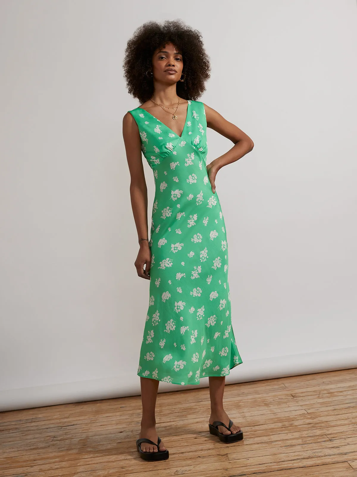 Claire Green Mono Floral Slip Dress