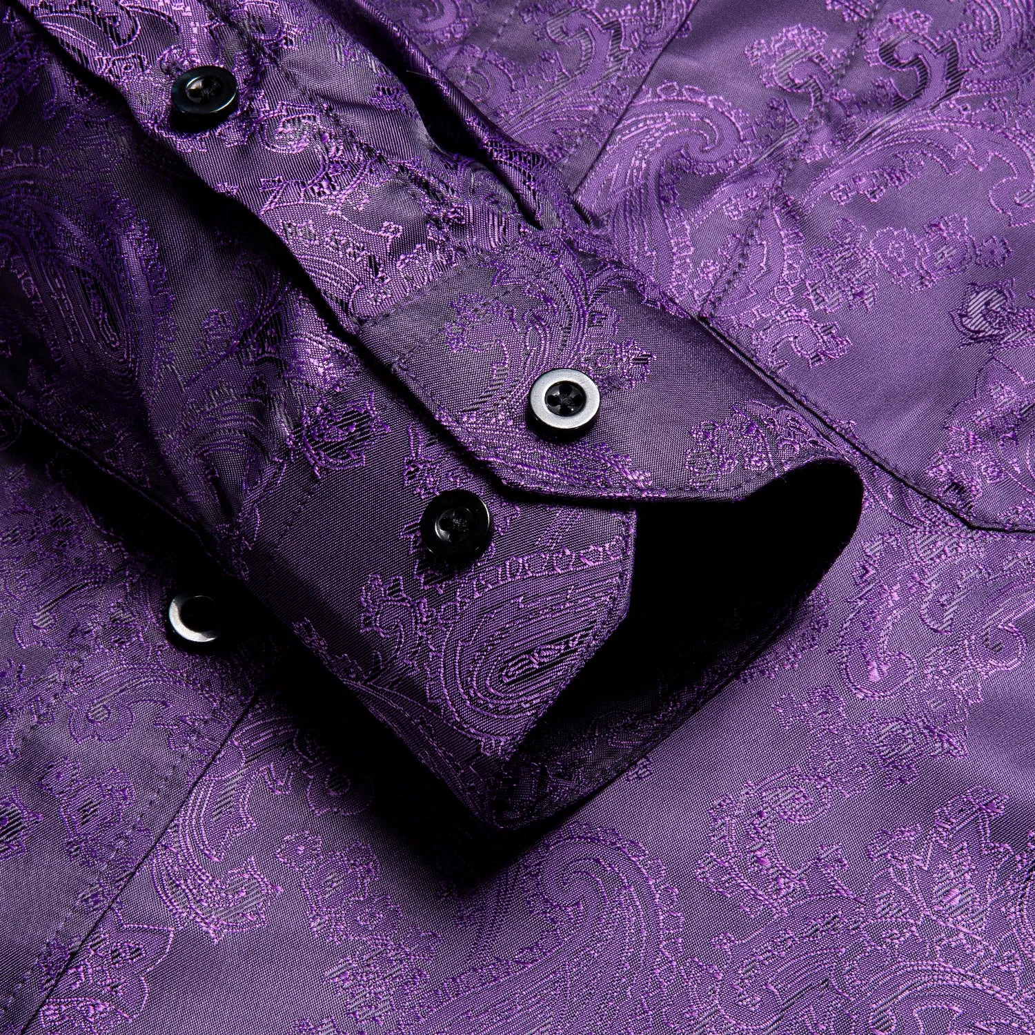 Classic Purple Paisley Pattern Silk Men's Long Sleeve Shirt