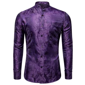 Classic Purple Paisley Pattern Silk Men's Long Sleeve Shirt