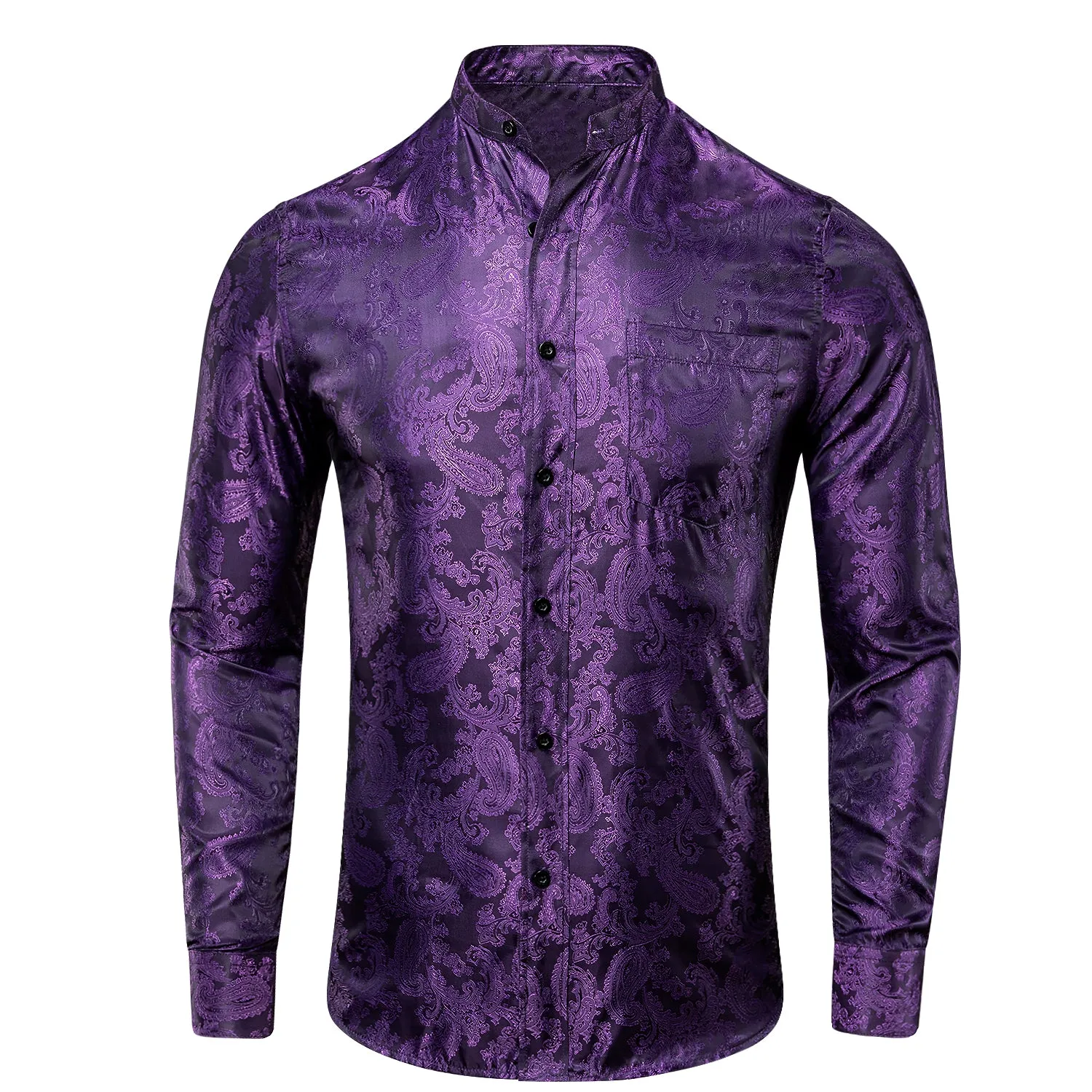 Classic Purple Paisley Pattern Silk Men's Long Sleeve Shirt