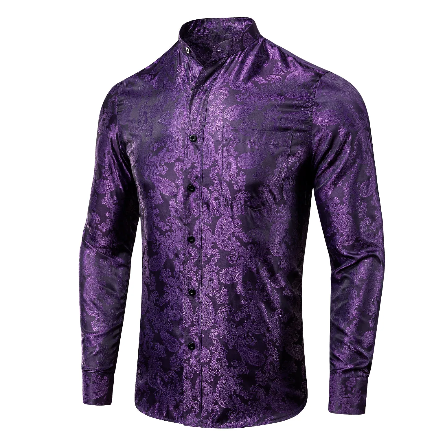 Classic Purple Paisley Pattern Silk Men's Long Sleeve Shirt