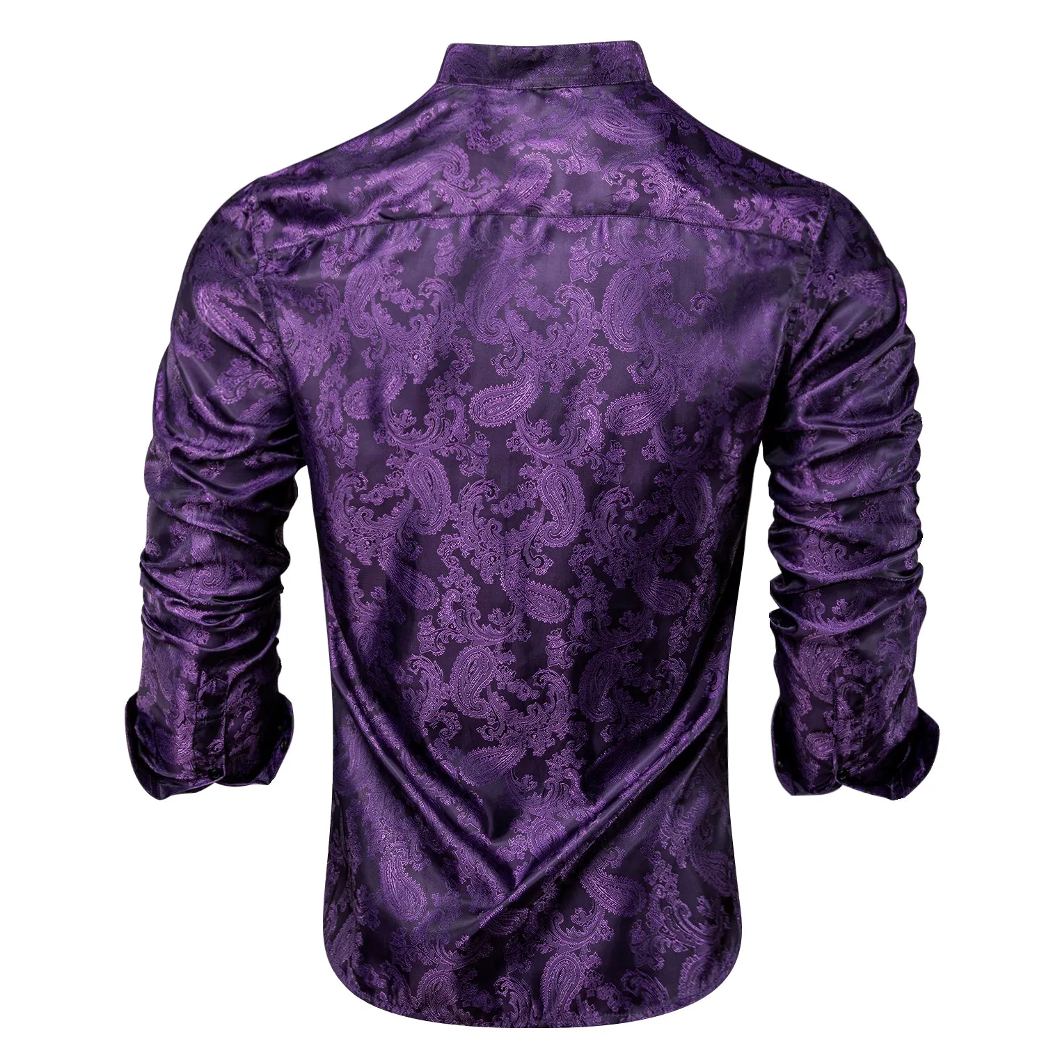 Classic Purple Paisley Pattern Silk Men's Long Sleeve Shirt