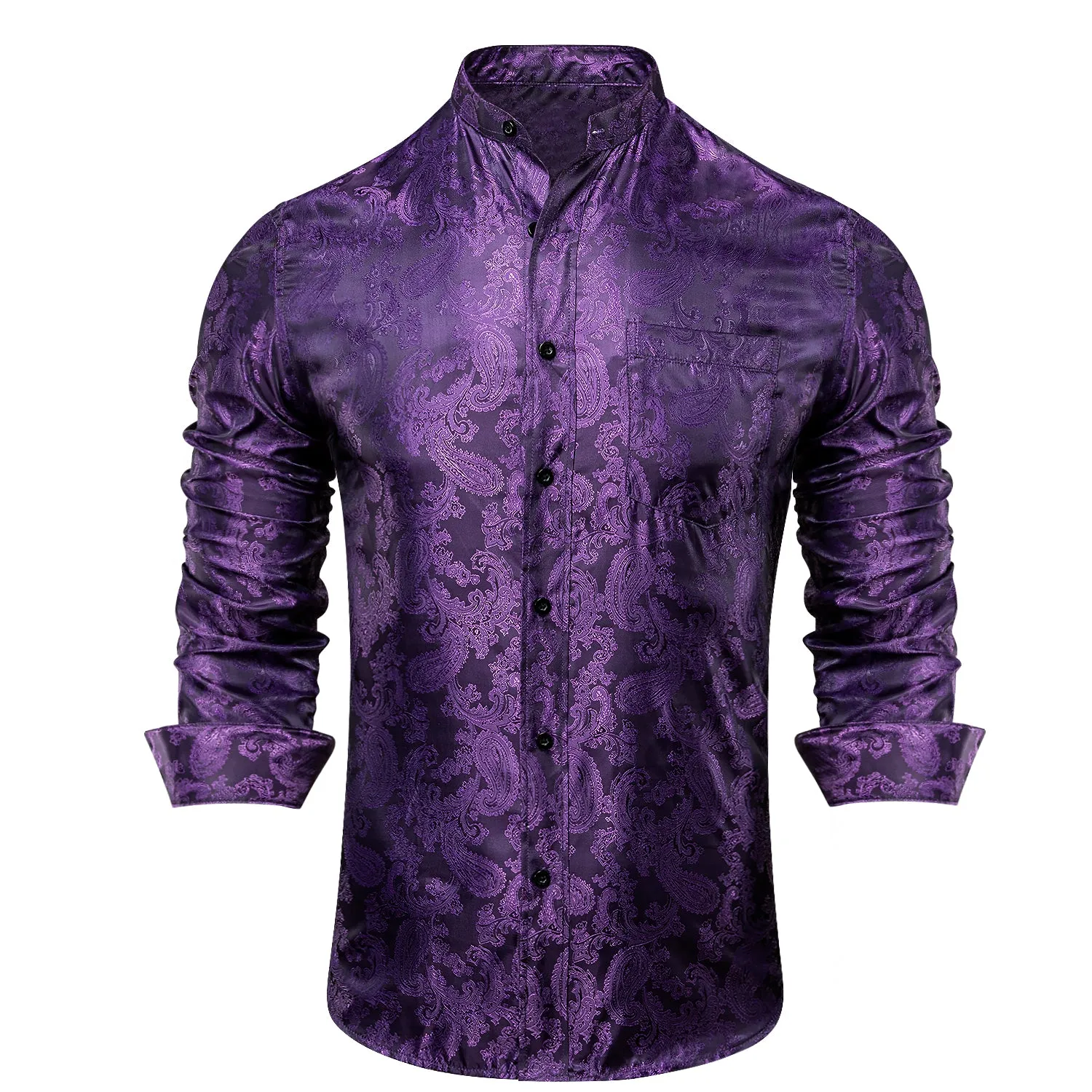 Classic Purple Paisley Pattern Silk Men's Long Sleeve Shirt