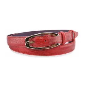 Classic red mock crocodile slim belt