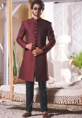 Classic Winetasting  Jamawar Traditional plain Sherwani