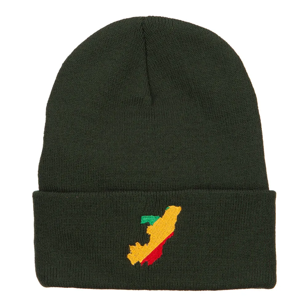 Congo Flag Map Embroidered Long Beanie