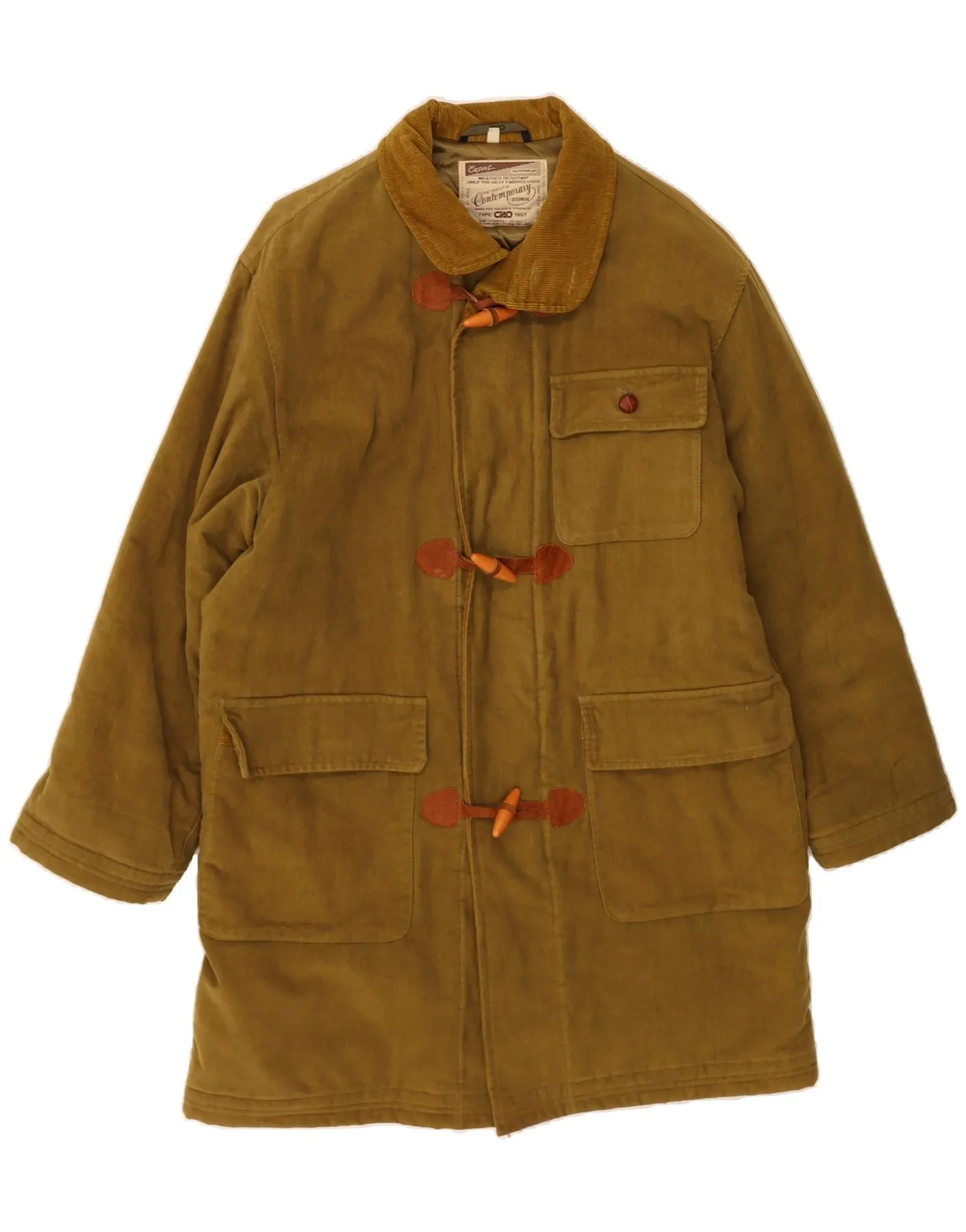 CONTEMPORARY Mens Duffle Coat IT 46 Small Khaki