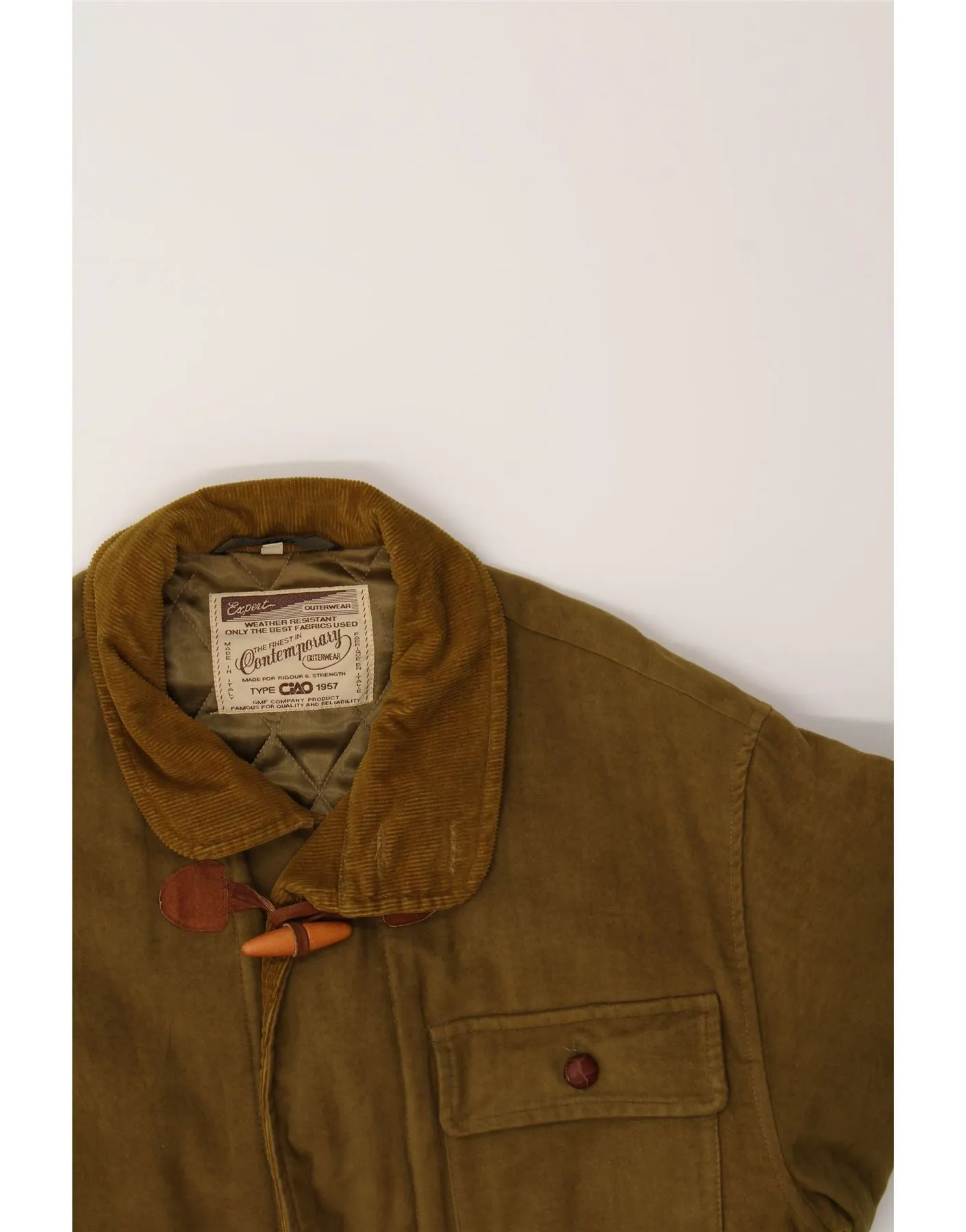 CONTEMPORARY Mens Duffle Coat IT 46 Small Khaki