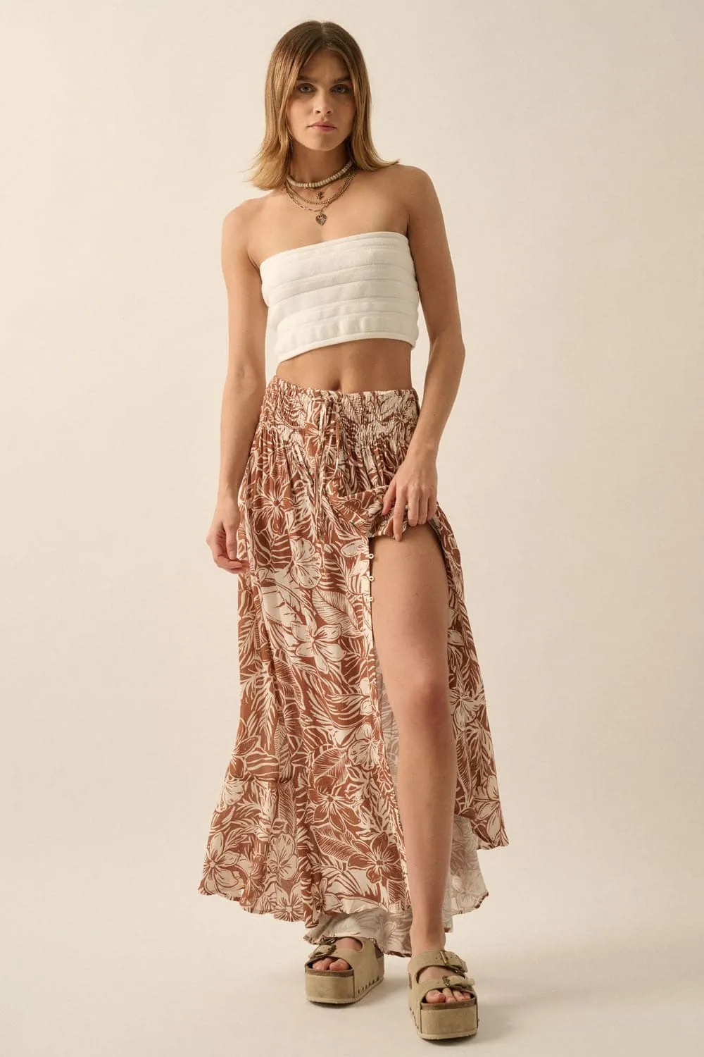 Coral Sands High Waisted Floral Maxi Skirt