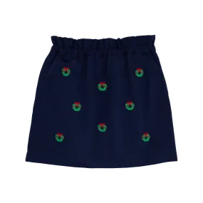 Critter Beasley Bag Skirt - Nantucket Navy with Wreath Embroidery