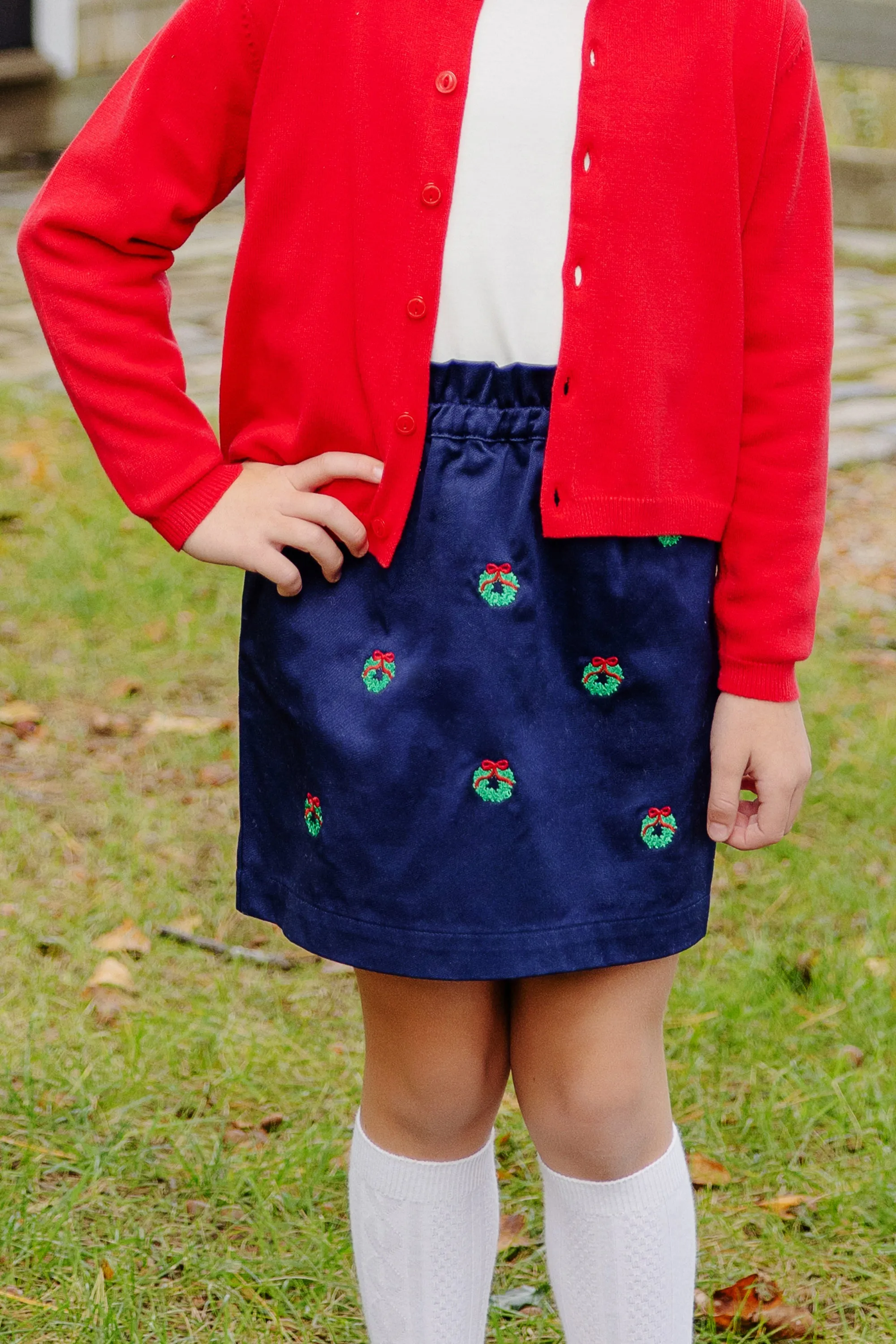 Critter Beasley Bag Skirt - Nantucket Navy with Wreath Embroidery