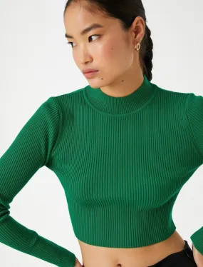 Crop Mock Neck Sweater in Green