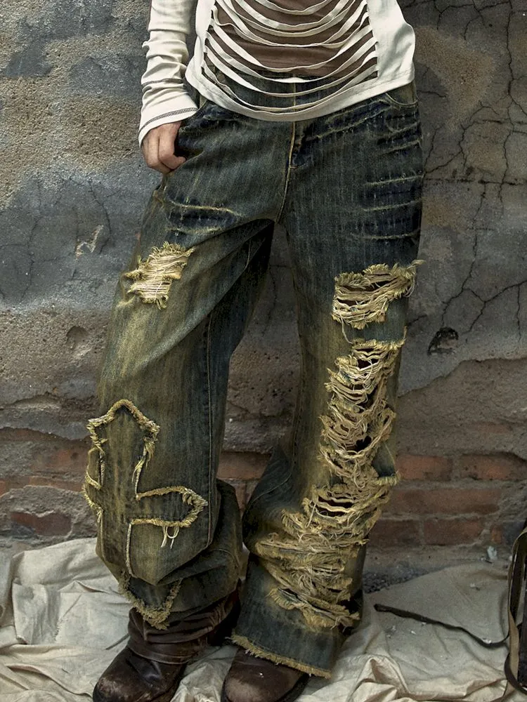 Cross Destroyed Punk Jeans