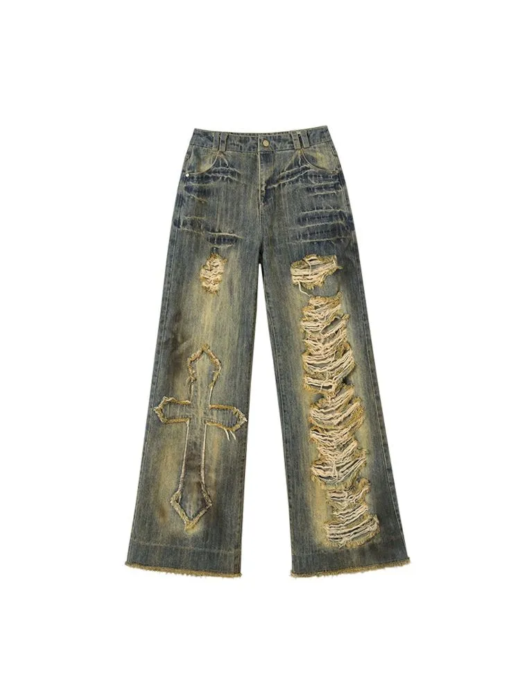 Cross Destroyed Punk Jeans