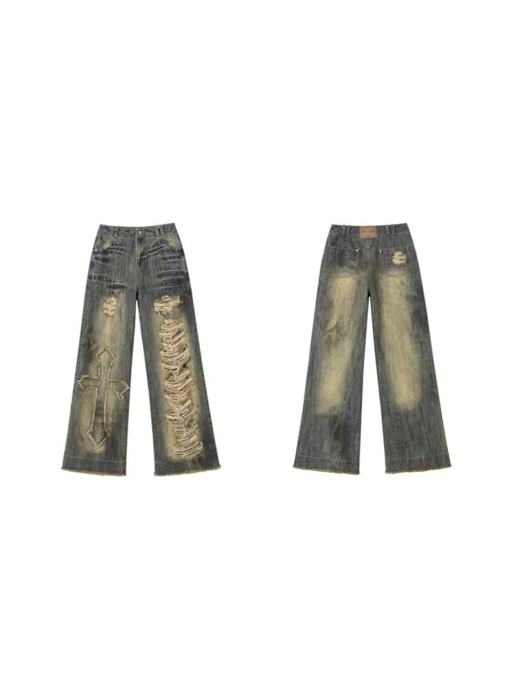 Cross Destroyed Punk Jeans