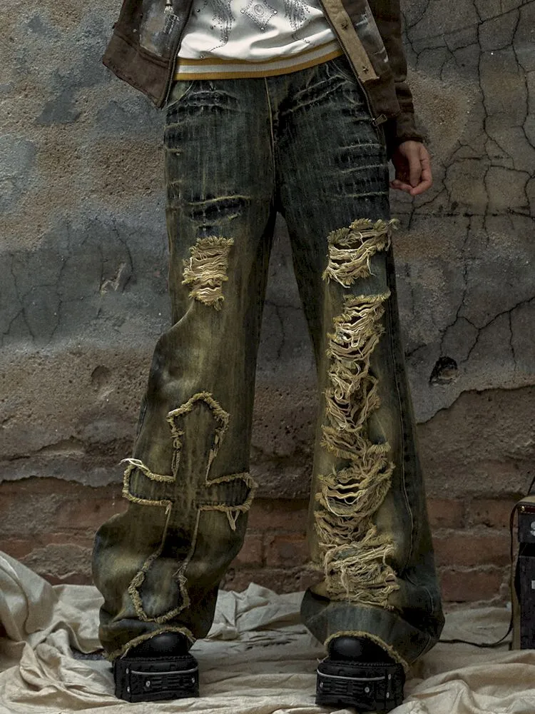 Cross Destroyed Punk Jeans