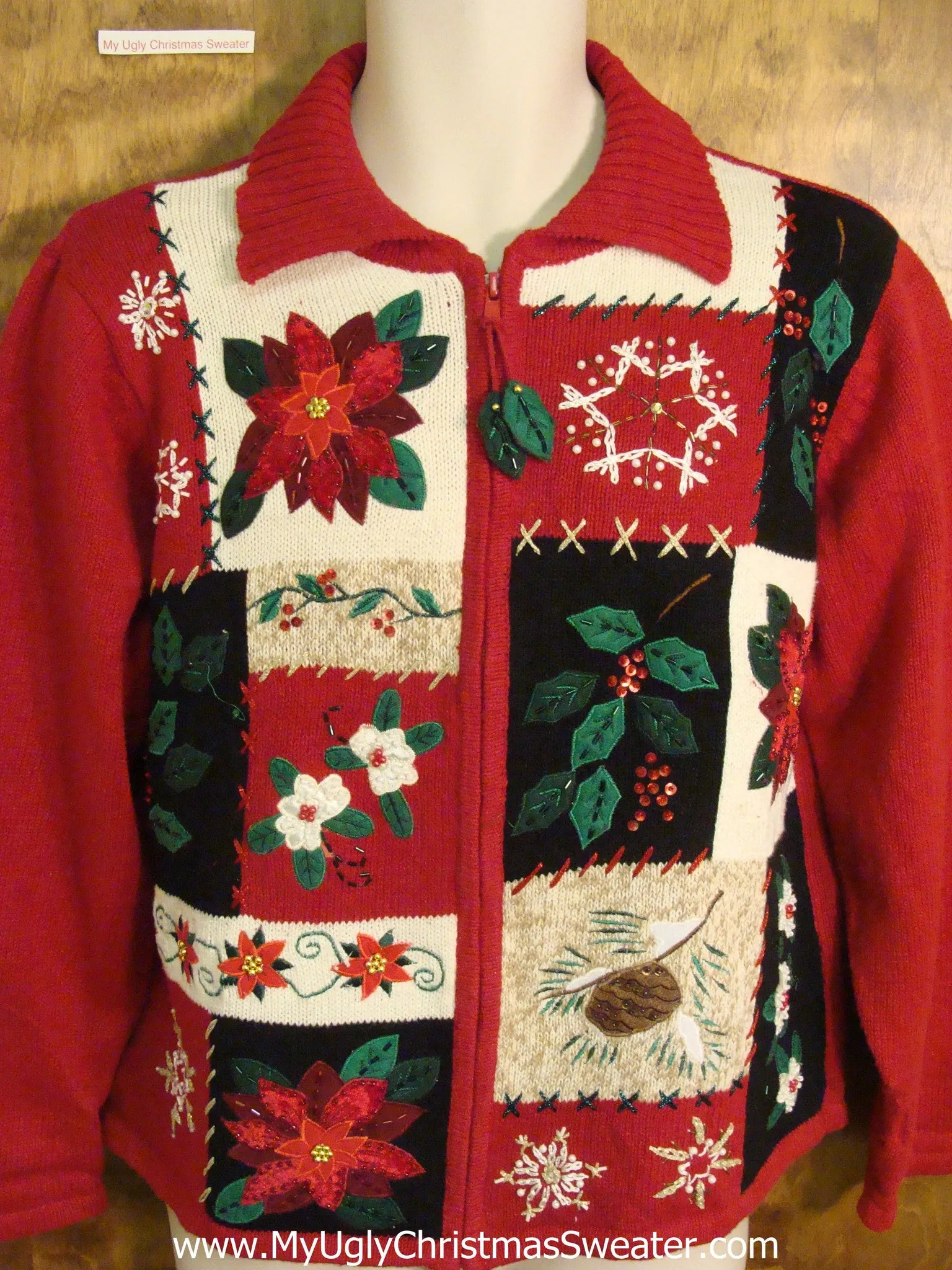 Cute Cheap Xmas Sweater with Poinsettias