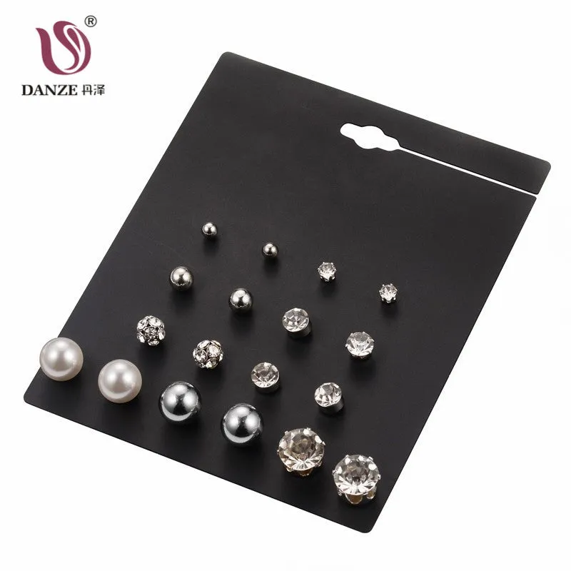 DANZE 12 Pair /Lot Fashion Classic Crystal Stud Earrings Set For Women Simulated Pearl Jewelry Wholesale Price 7 Style Brincos