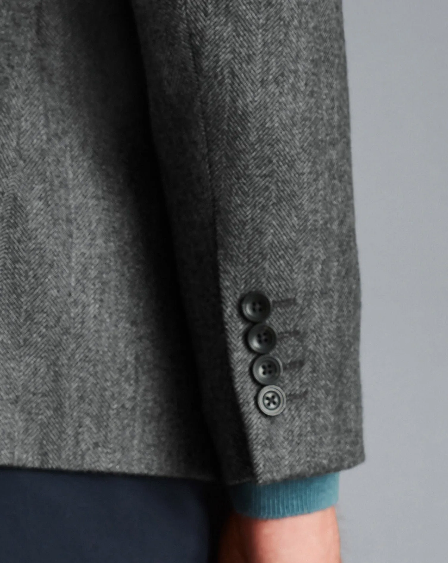 DARK GREY HERRINGBONE WOOL TEXTURE SLIM FIT BLAZER