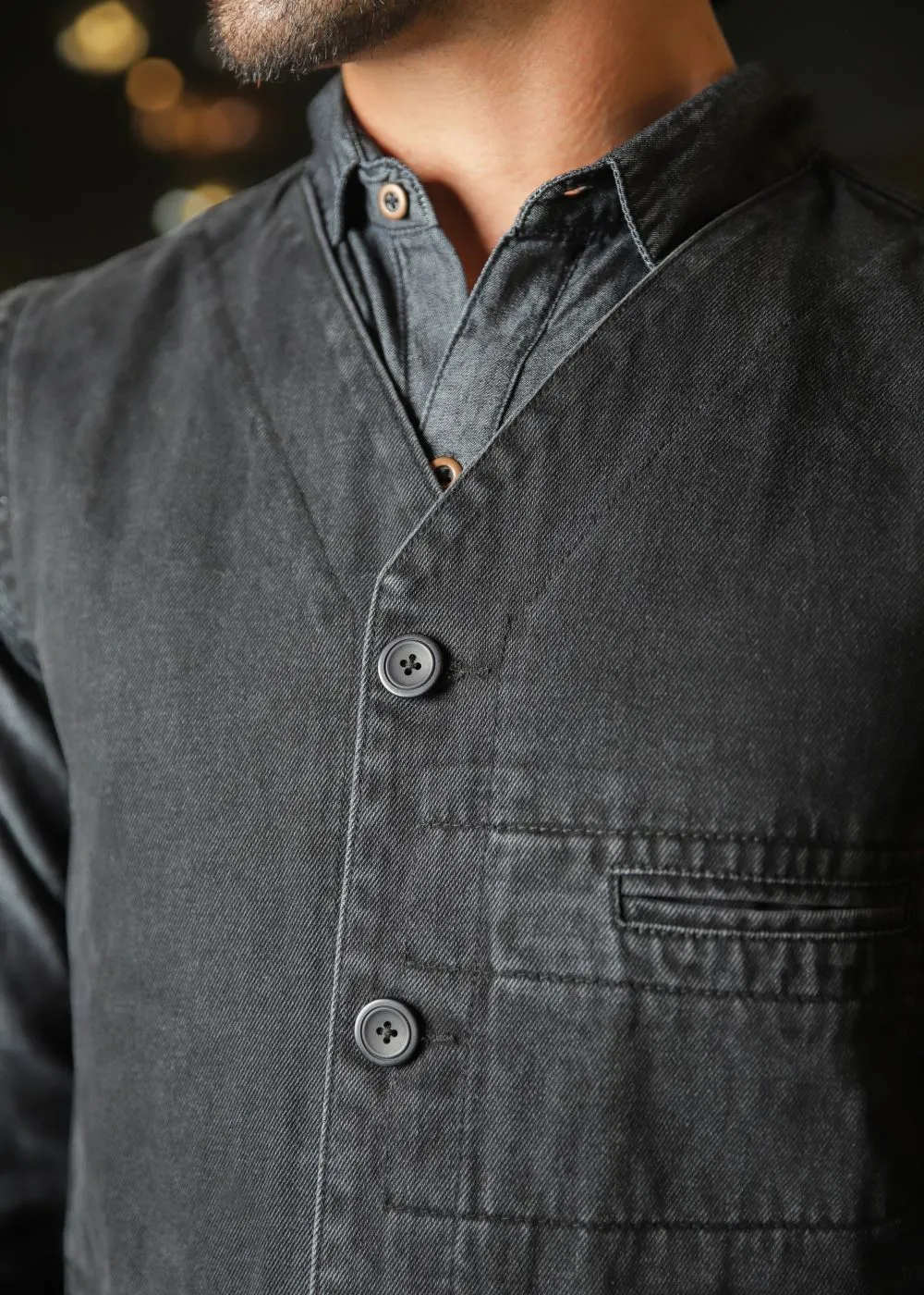 Denim Black Waistcoat