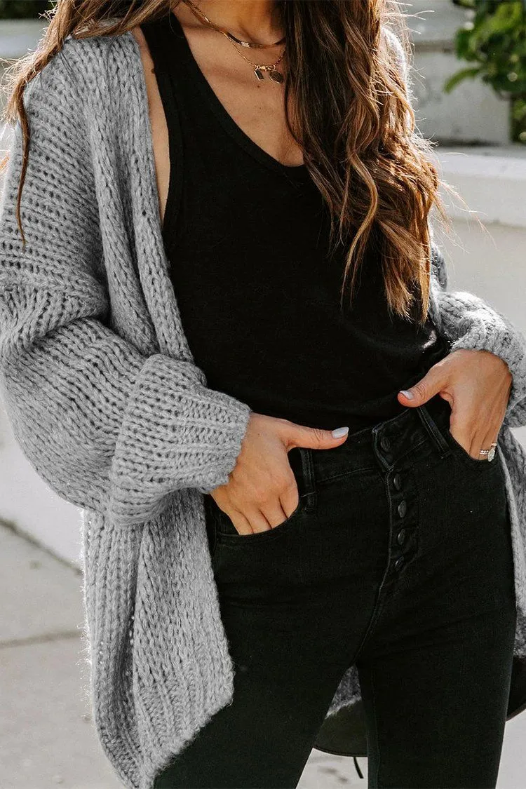 Drop Shoulder Open Front Knit Oversized Sweater Cardigan