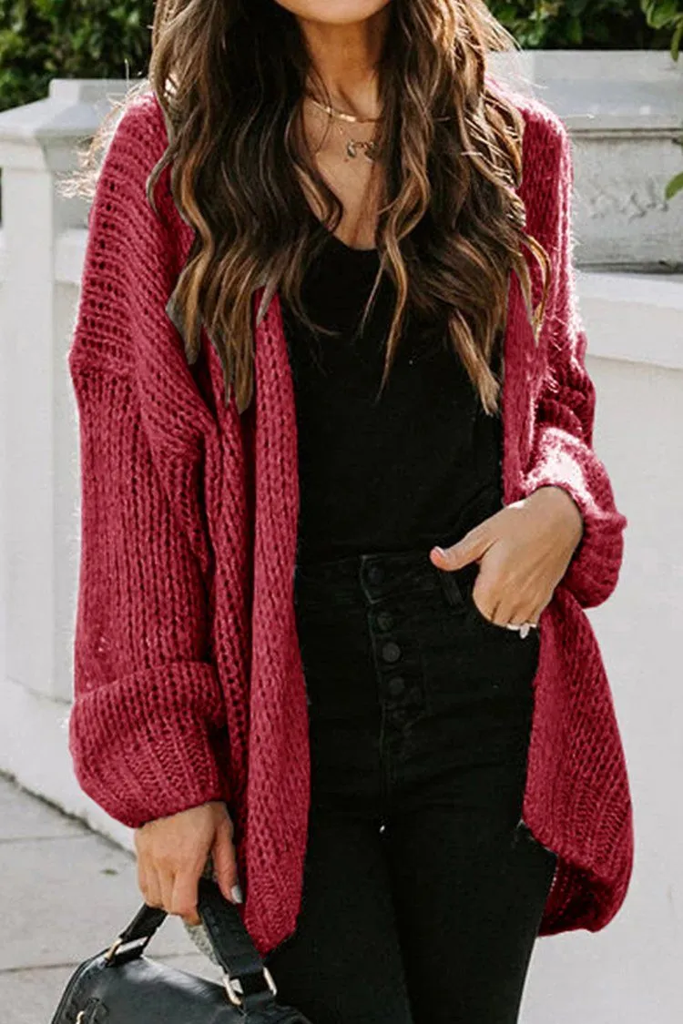 Drop Shoulder Open Front Knit Oversized Sweater Cardigan