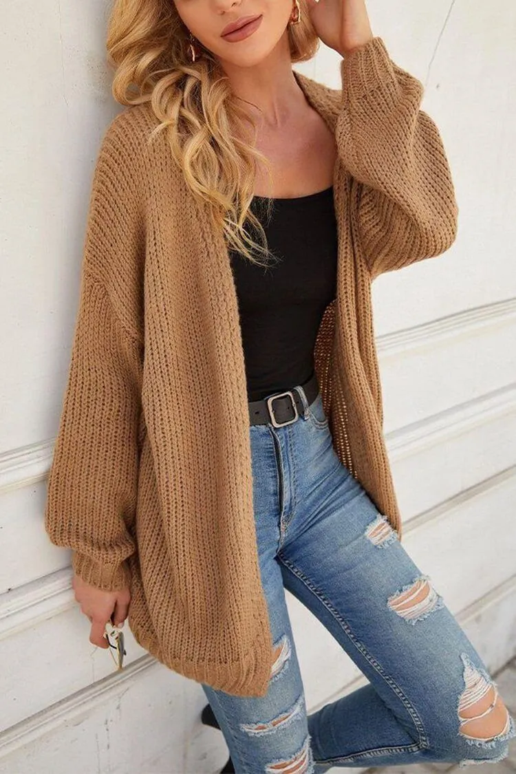 Drop Shoulder Open Front Knit Oversized Sweater Cardigan