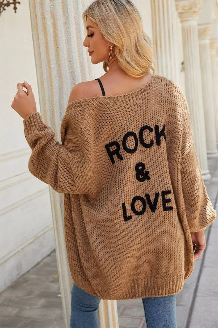 Drop Shoulder Open Front Knit Oversized Sweater Cardigan