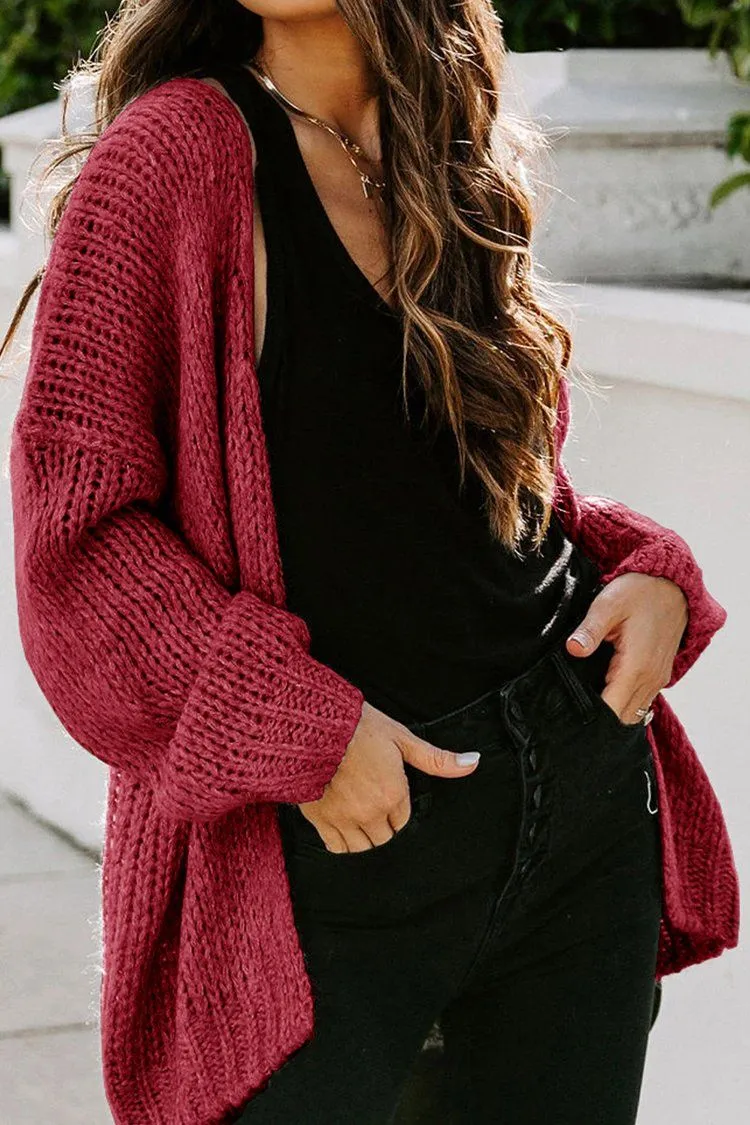 Drop Shoulder Open Front Knit Oversized Sweater Cardigan