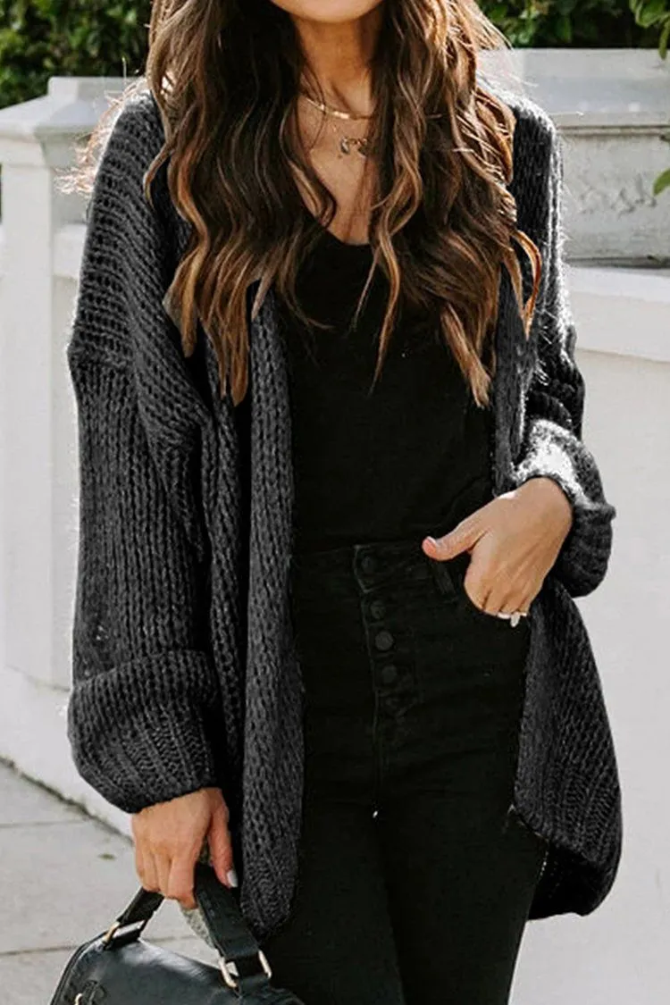 Drop Shoulder Open Front Knit Oversized Sweater Cardigan