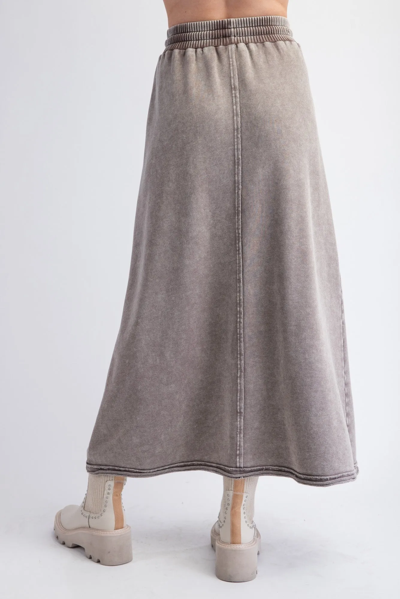 Easel Terry Knit Maxi Skirt in Mocha