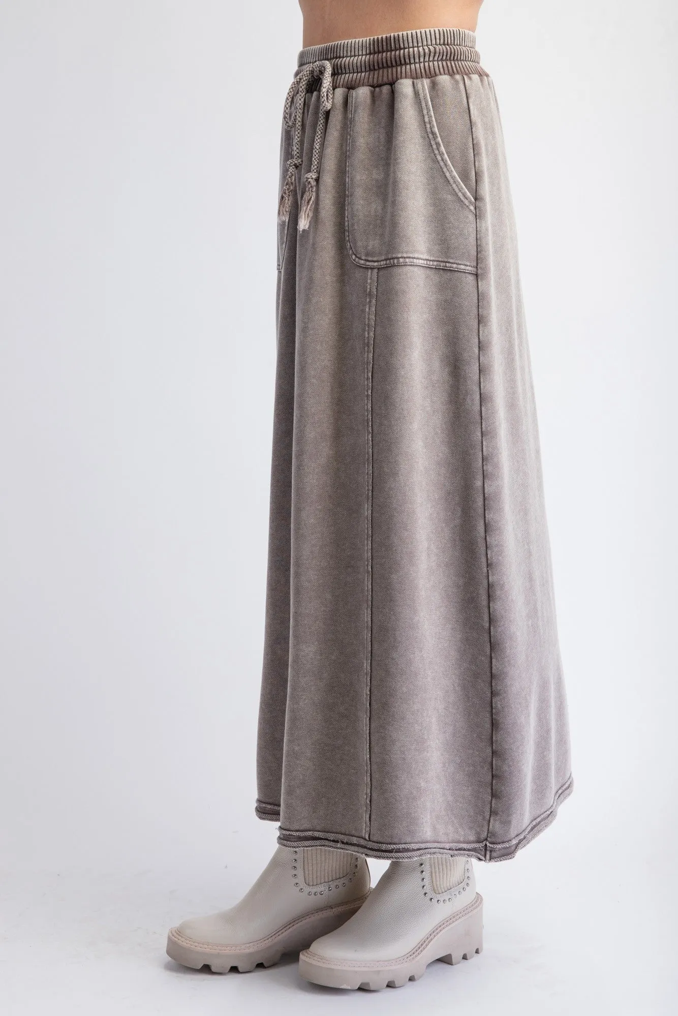 Easel Terry Knit Maxi Skirt in Mocha