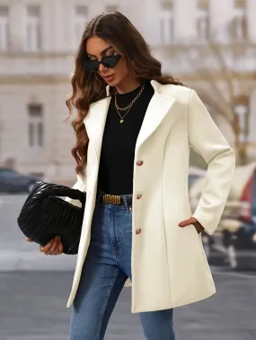 Elegant women's coat - long sleeves, turn down collar, button closure