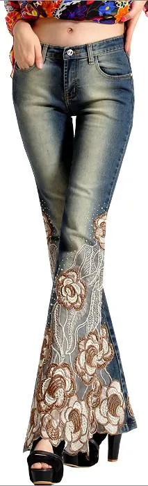 Embellished Light Faded Flare Jeans