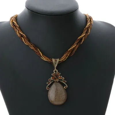 Ethnic Jewelry Bohemian Colorful Women Beads Imitation Water Nature Stone Pendant Necklace With Multilayer Chain Turkish Jewelry