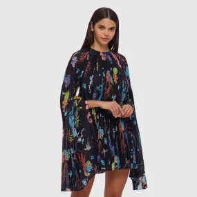 Evelyn Bell Sleeve Mini Dress - Twilight Print in Black