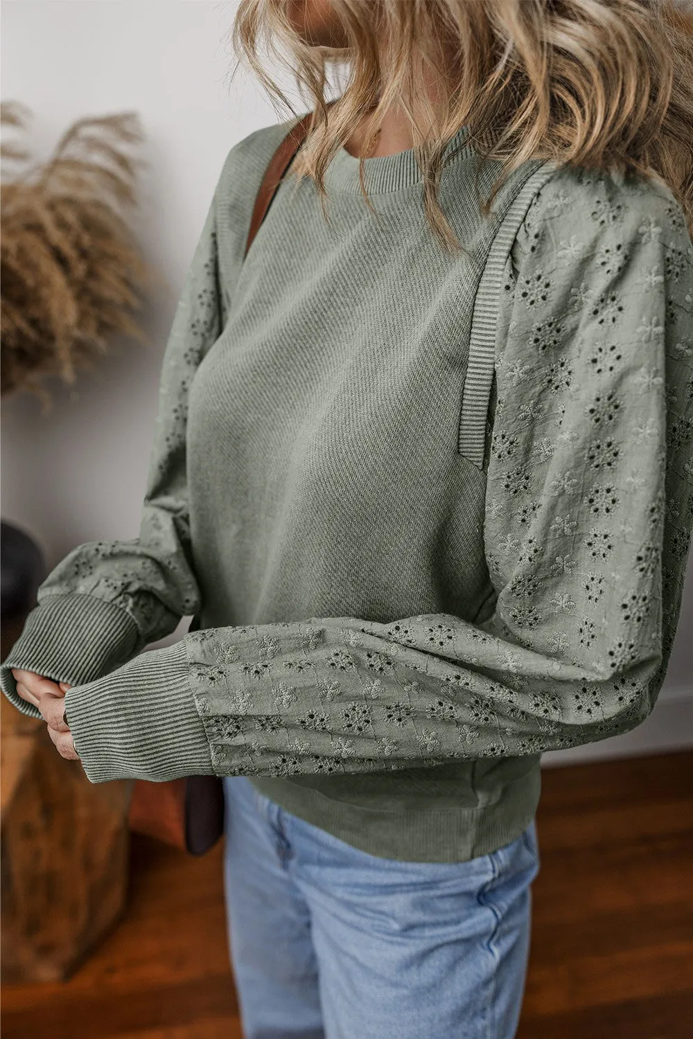 Eyelet Sleeve Knit Top