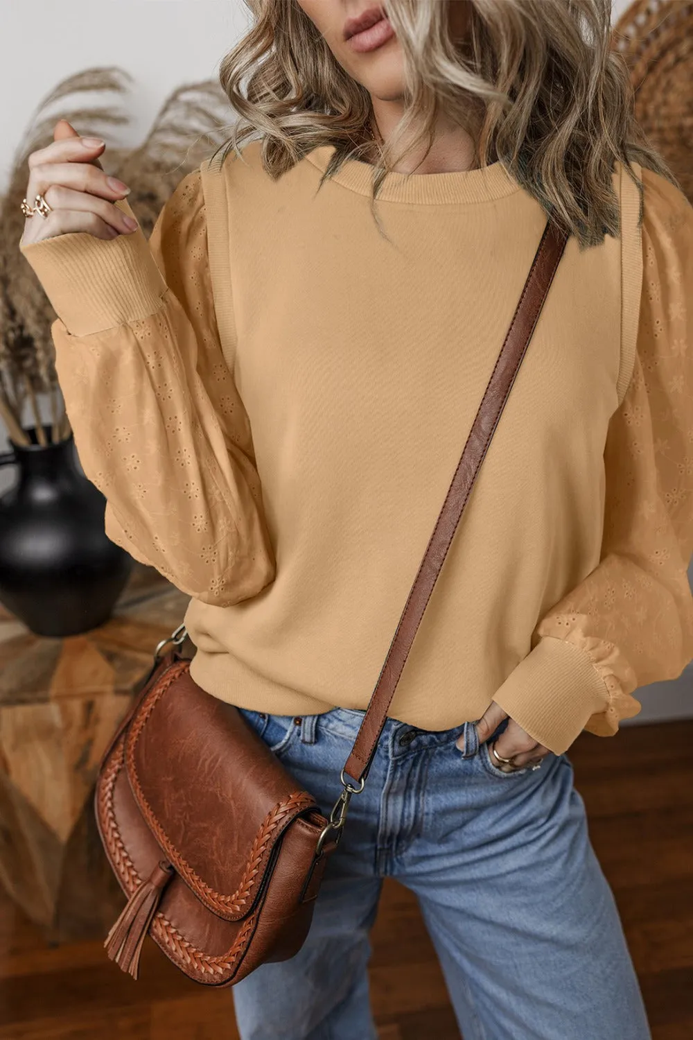 Eyelet Sleeve Knit Top