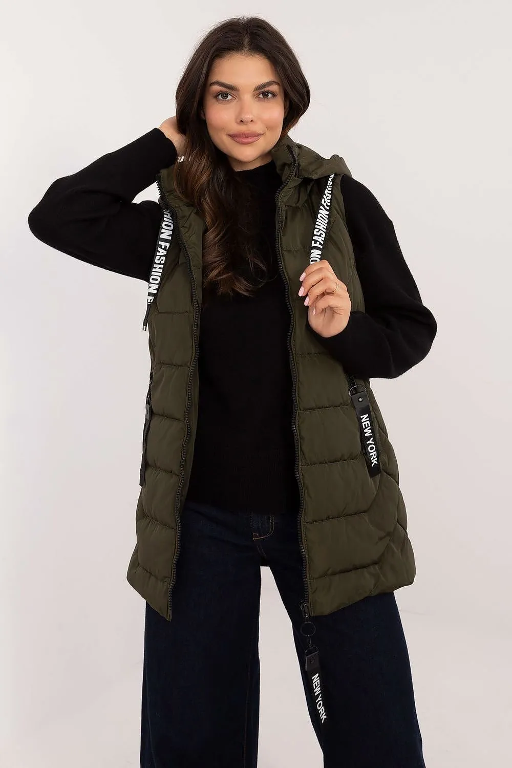 Factory Price Fashion NY Buttoned Hood Long Quilted Vest